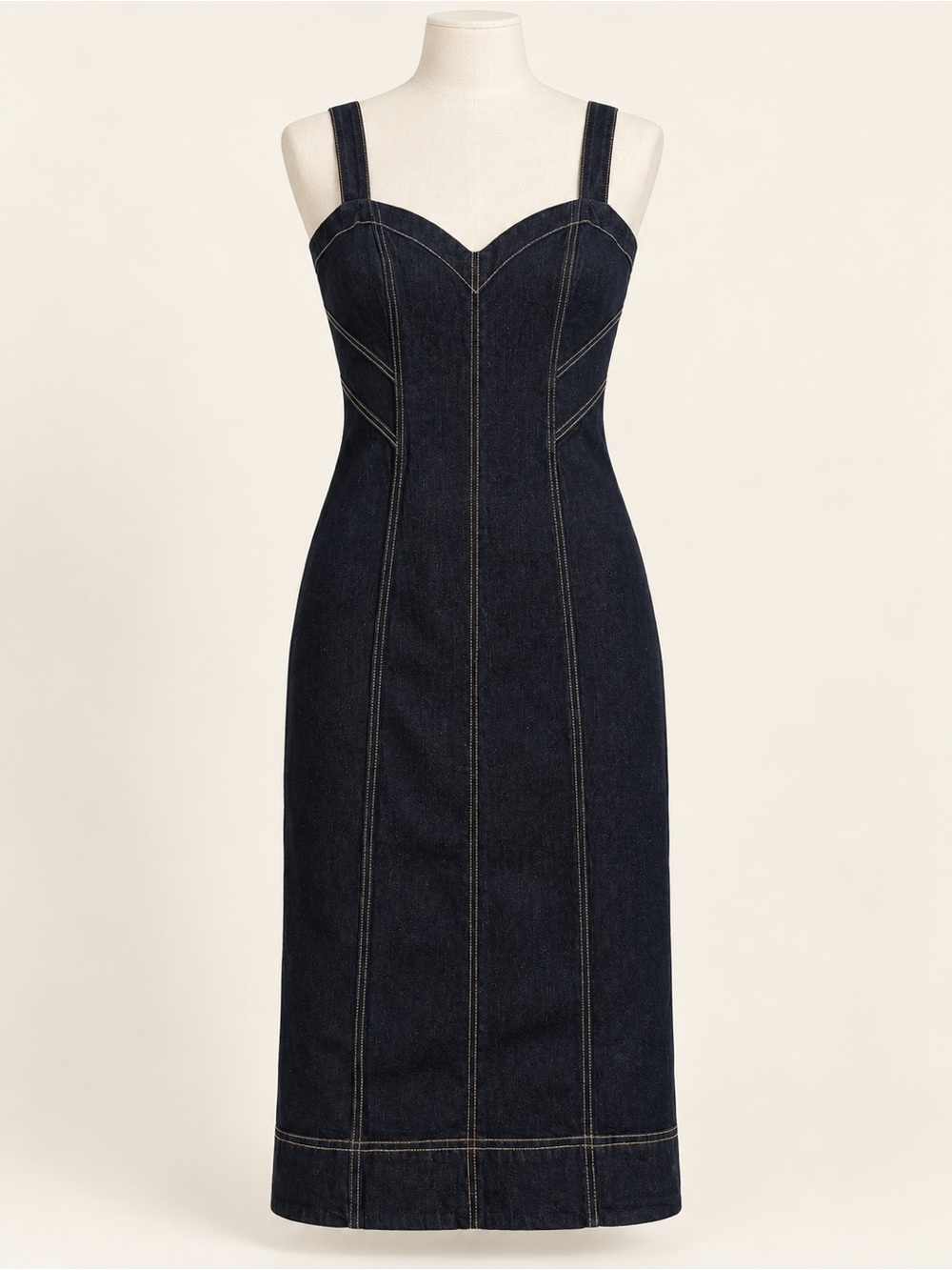 NWOT Anthropologie Pilcro Dark Indigo Corset Cotton Denim Midi Dress 8 Western
